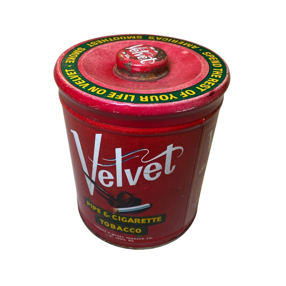 Vintage Velvet‎ Pipe Cigarette Tobacco Tin 14 oz Liggett & Myers Red Canister